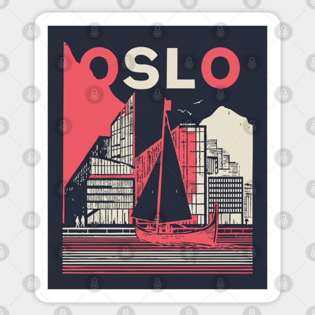 Oslo Norway Modern Travel Poster Art Sticker by TuncGK
